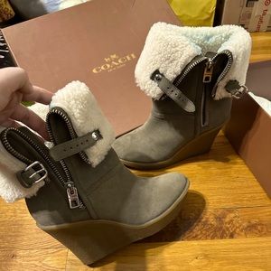 Coach Fur Wedge Boots